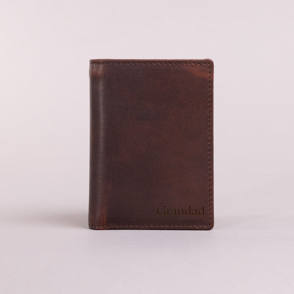 Personalised Engraved Brown Trifold Leather Wallet