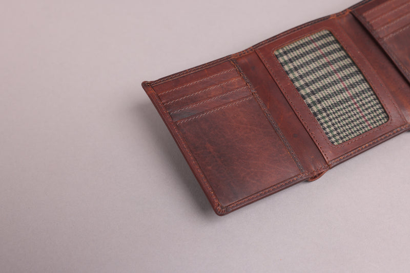 Personalised Engraved Brown Trifold Leather Wallet
