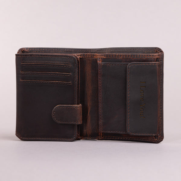 Personalised Engraved Brown Trifold Leather Wallet