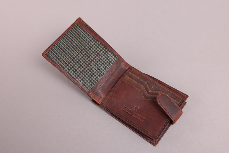 Personalised Engraved Brown Bifold Leather Wallet With Big Zip Coin Pocket