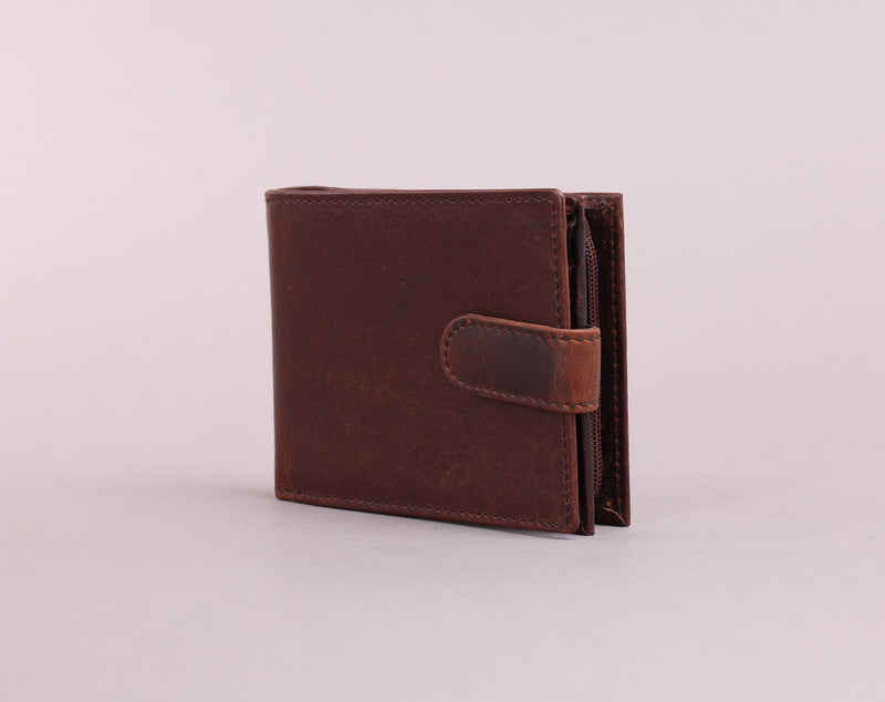 Personalised Engraved Brown Bifold Leather Wallet With Big Zip Coin Pocket
