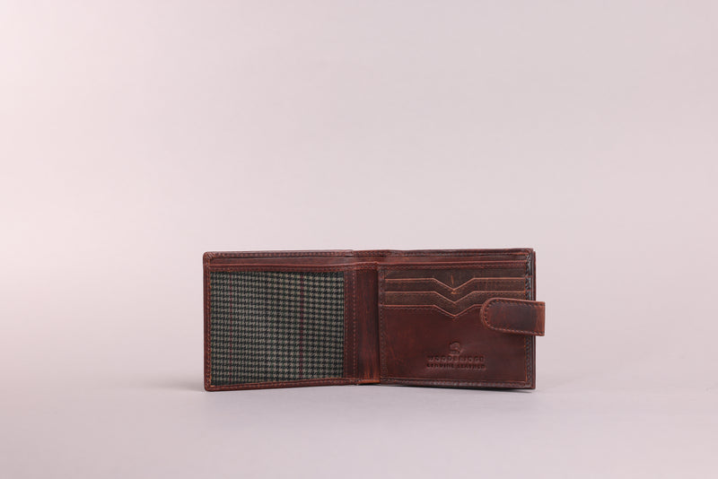 Personalised Engraved Brown Bifold Leather Wallet With Big Zip Coin Pocket