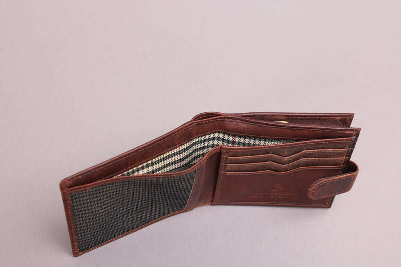 Personalised Engraved Brown Bifold Leather Wallet With Big Zip Coin Pocket