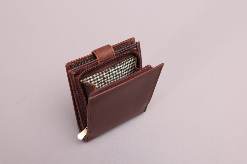 Personalised Engraved Brown Bifold Leather Wallet With Big Zip Coin Pocket