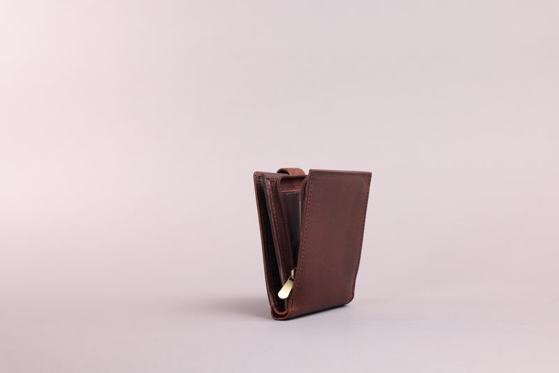 Personalised Engraved Brown Bifold Leather Wallet With Big Zip Coin Pocket