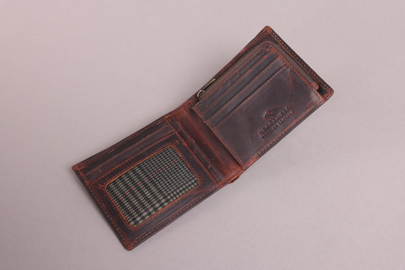 Personalised Engraved Brown Bifold Leather Wallet With Zip Coin Pocket