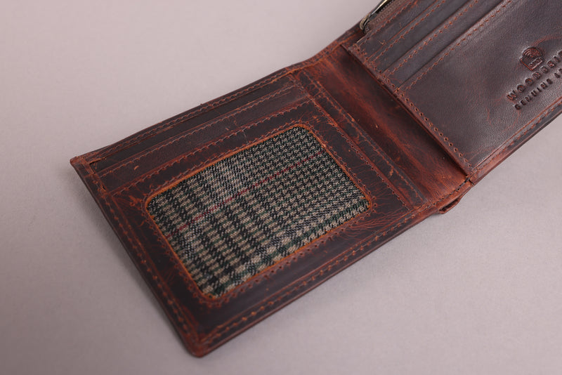 Personalised Engraved Brown Bifold Leather Wallet With Zip Coin Pocket