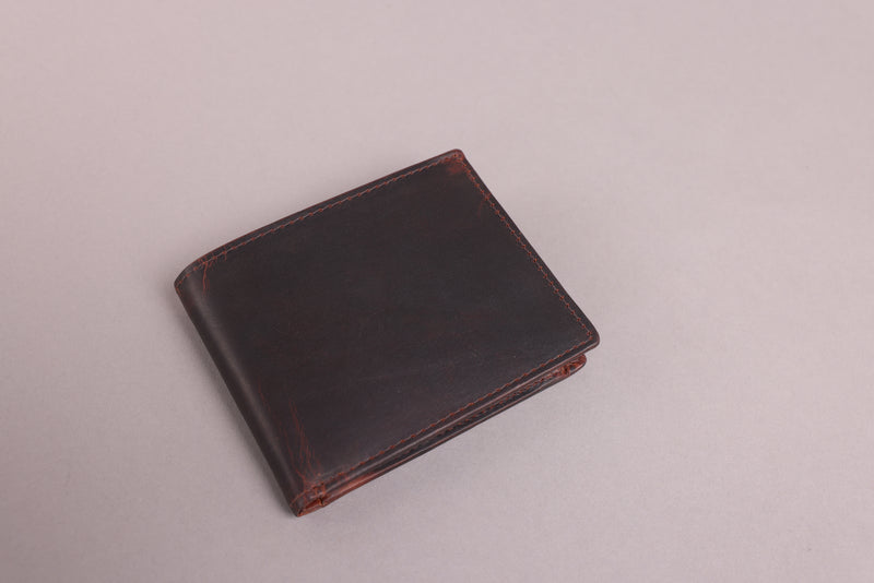 Personalised Engraved Brown Bifold Leather Wallet With Zip Coin Pocket