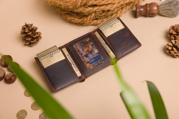 Personalised Engraved Brown Trifold Leather Wallet