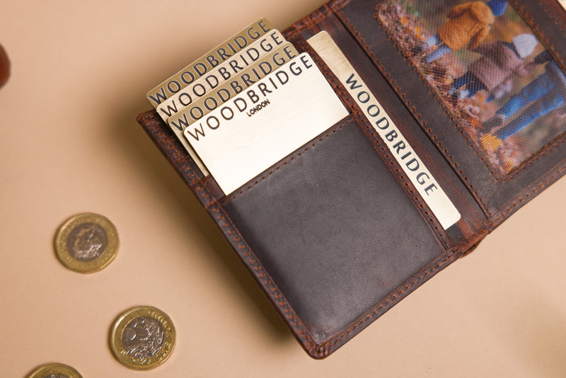 Personalised Brown Leather Wallet – Trifold Design with RFID Protection