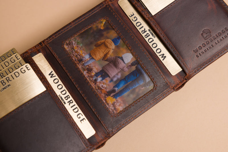Personalised Brown Leather Wallet – Trifold Design with RFID Protection