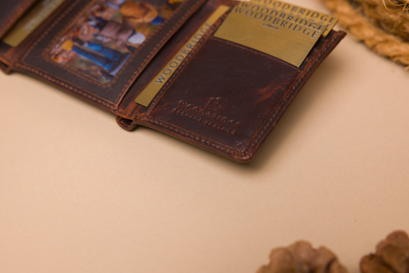 Personalised Brown Leather Wallet – Trifold Design with RFID Protection