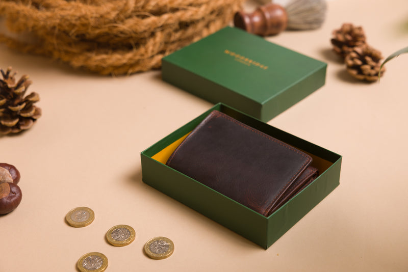 "Personalised leather wallet in gift box for Christmas"