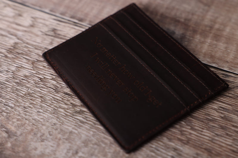Personalised Engraved Brown Leather Card Holder Wallet