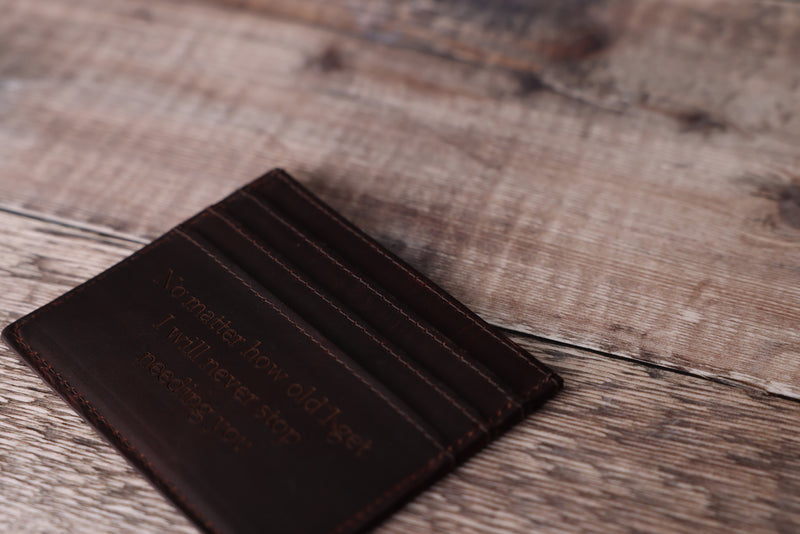 Personalised Engraved Brown Leather Card Holder Wallet