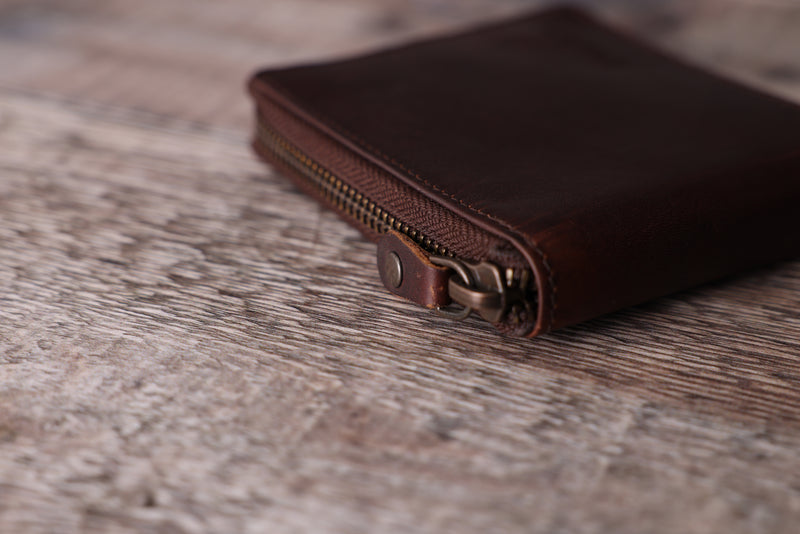 Personalised Engraved Brown Bifold Leather Zip Around Wallet