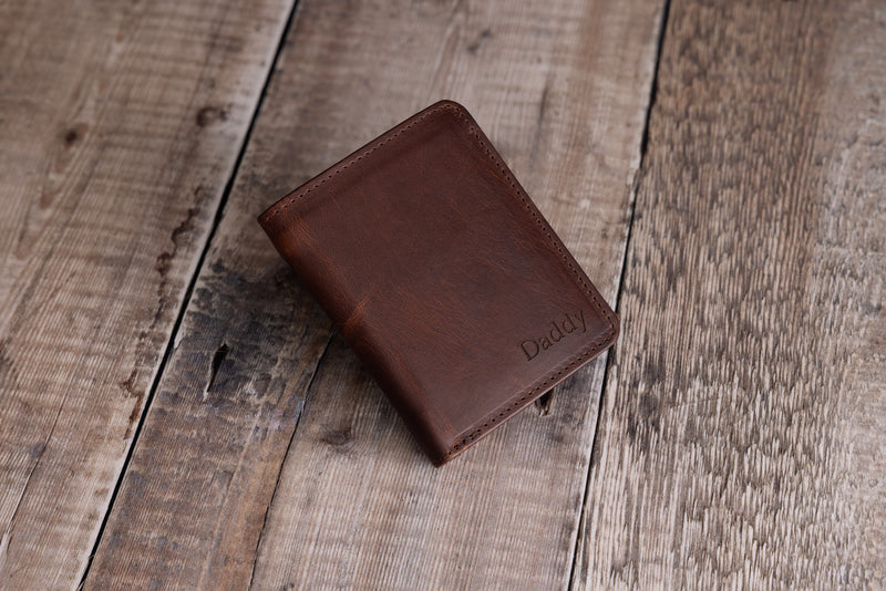 Personalised Engraved Brown Trifold Leather Wallet