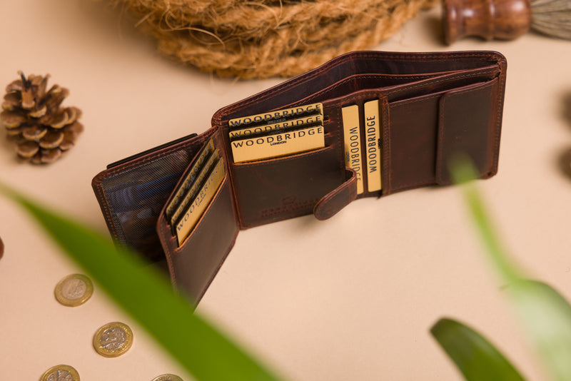 Personalised Engraved Brown Trifold Leather Wallet