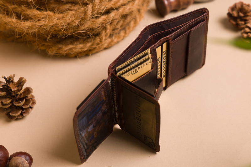 Personalised Engraved Brown Trifold Leather Wallet