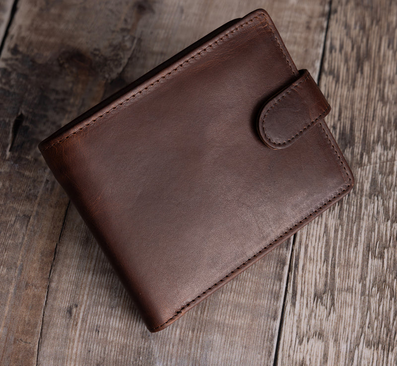 Personalised Engraved Brown Bifold Leather Wallet With Big Zip Coin Pocket