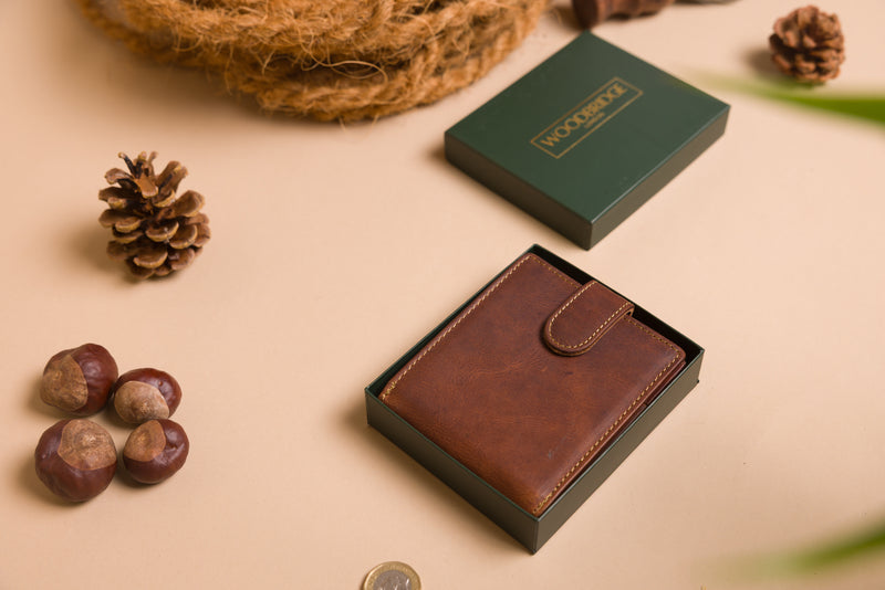 Personalised Engraved Brown Bifold Leather Wallet With Big Zip Coin Pocket