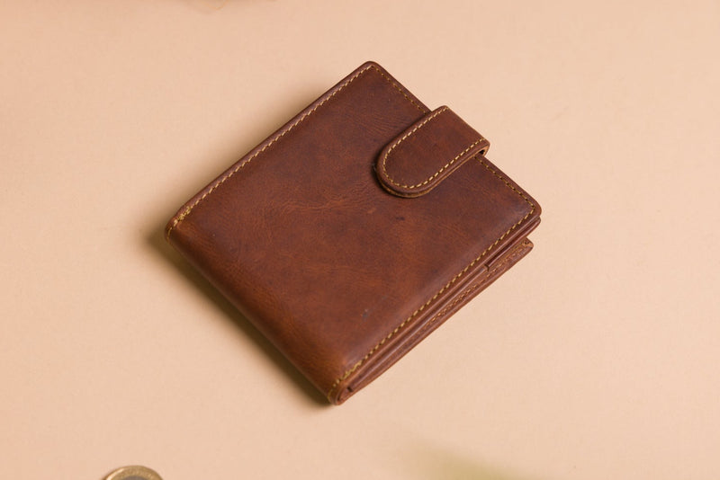 Personalised Engraved Brown Bifold Leather Wallet With Big Zip Coin Pocket