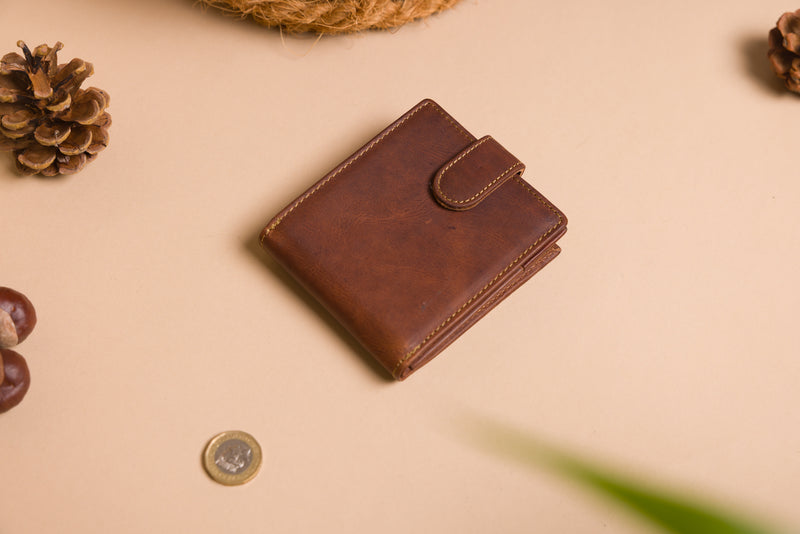 Personalised Engraved Brown Bifold Leather Wallet With Big Zip Coin Pocket
