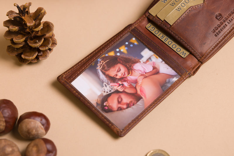 Personalised Engraved Brown Bifold Leather Wallet With Big Zip Coin Pocket