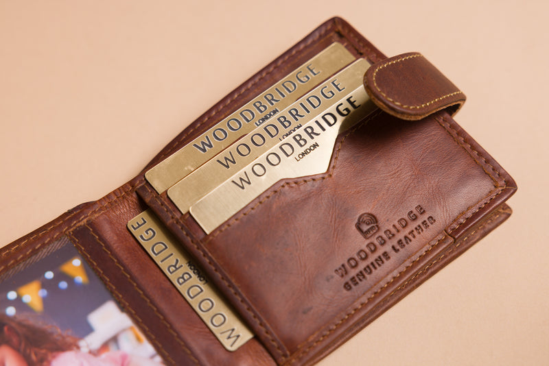 Personalised Engraved Brown Bifold Leather Wallet With Big Zip Coin Pocket