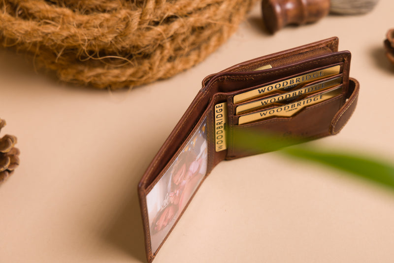 Personalised Engraved Brown Bifold Leather Wallet With Big Zip Coin Pocket