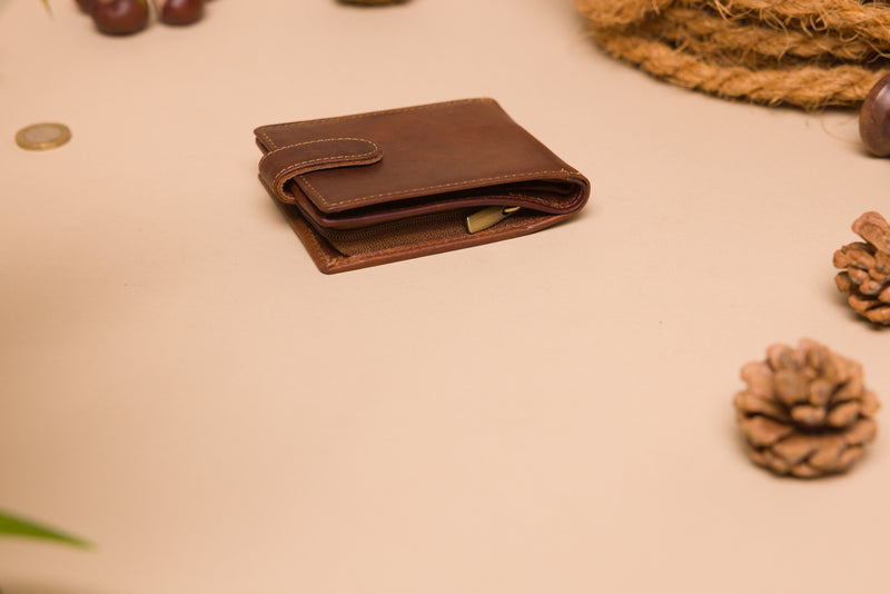 Personalised Engraved Brown Bifold Leather Wallet With Big Zip Coin Pocket