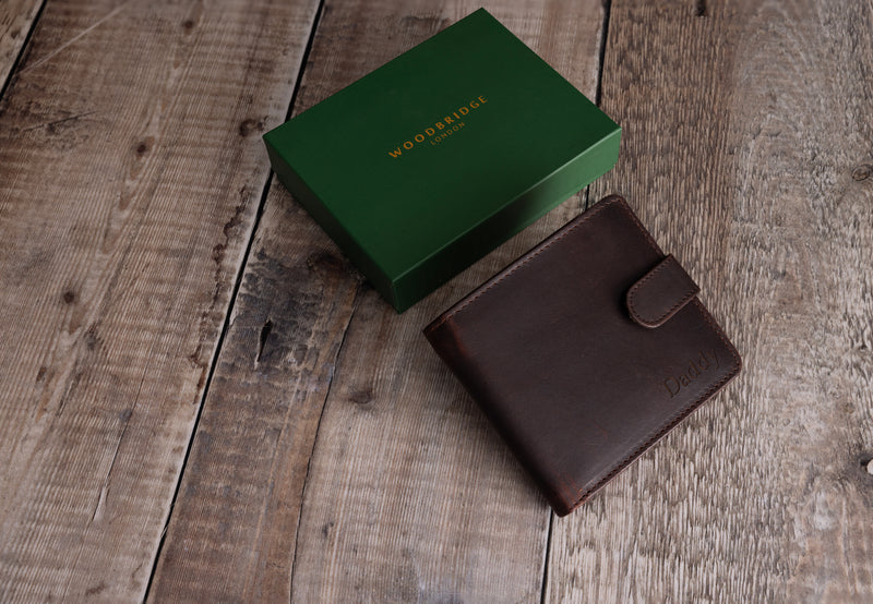 Personalised Engraved Brown Bifold Leather Wallet