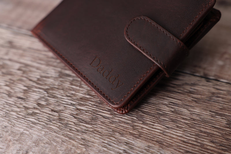 Personalised Engraved Brown Bifold Leather Wallet