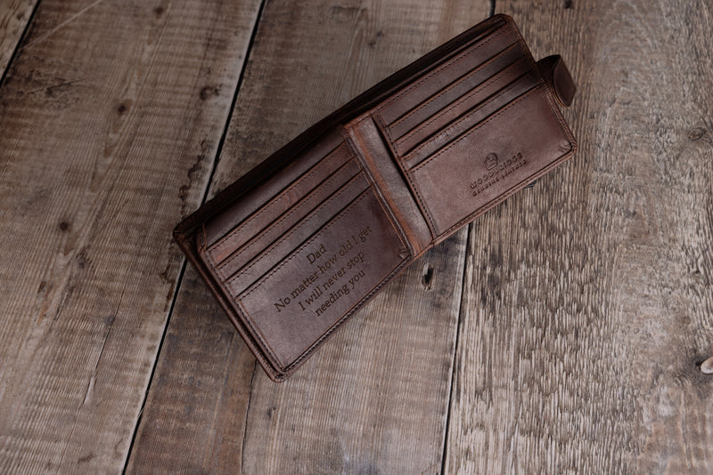 Personalised Engraved Brown Bifold Leather Wallet