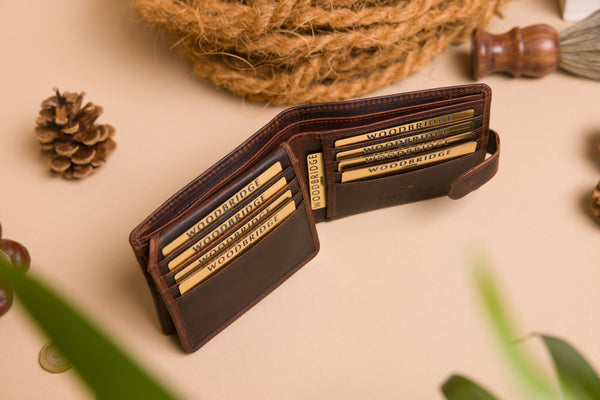 Personalised Engraved Brown Bifold Leather Wallet With Card Holder