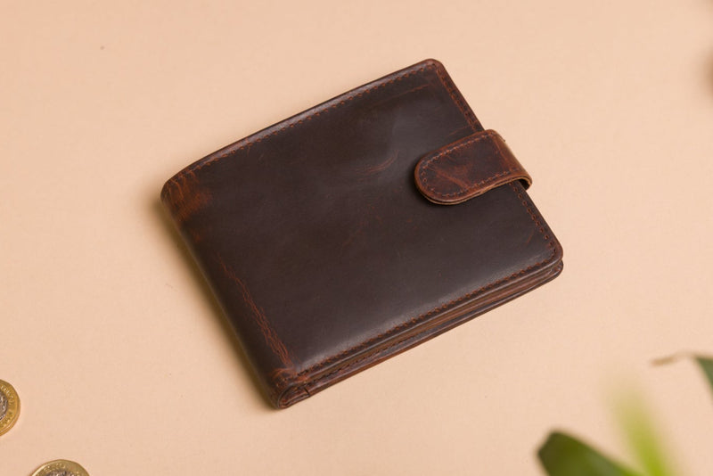 Personalised Engraved Brown Bifold Leather Wallet With Card Holder