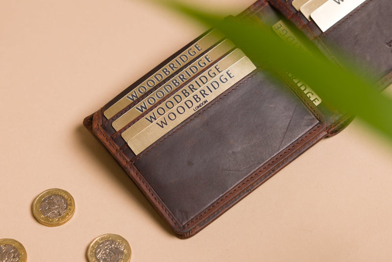Personalised Engraved Brown Bifold Leather Wallet With Card Holder