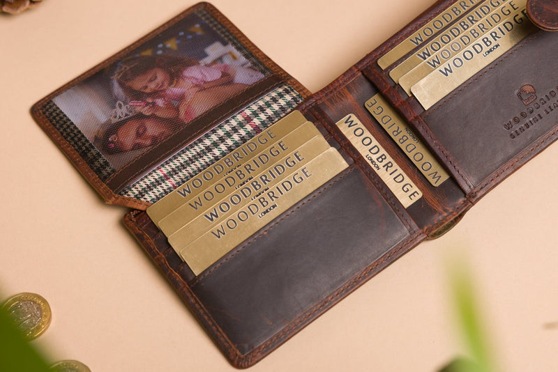 Personalised Engraved Brown Bifold Leather Wallet With Card Holder