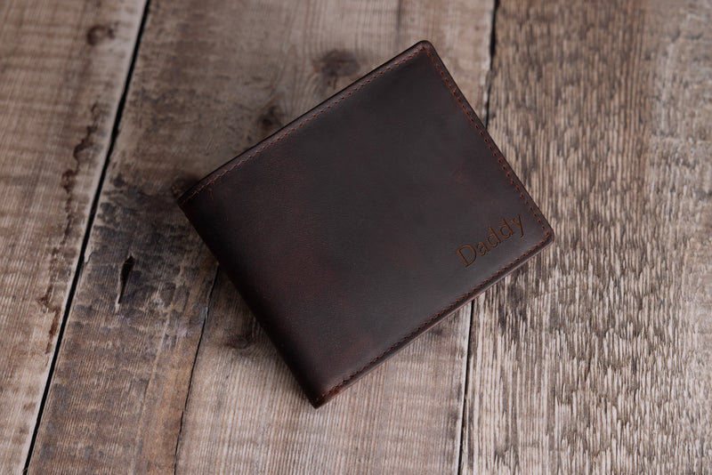 Personalised Engraved Brown Bifold Leather Wallet With Zip Coin Pocket
