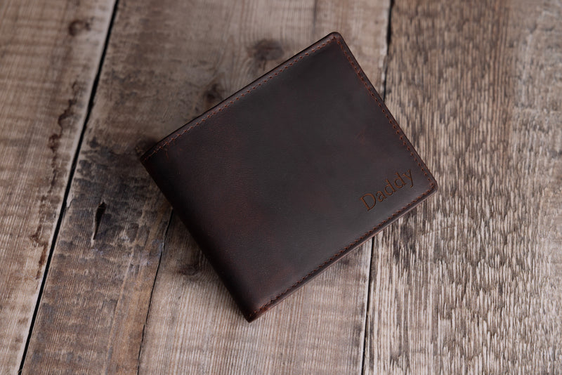 Personalised Engraved Brown Bifold Leather Wallet With Zip Coin Pocket