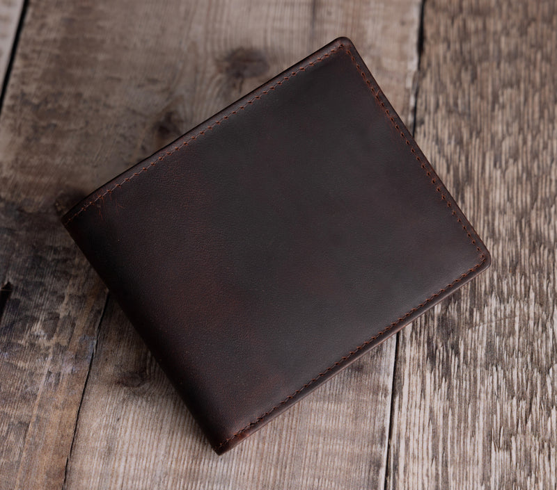 Personalised Engraved Brown Bifold Leather Wallet With Zip Coin Pocket