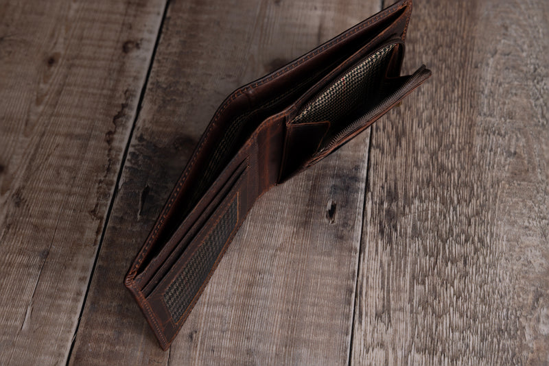 Personalised Engraved Brown Bifold Leather Wallet With Zip Coin Pocket