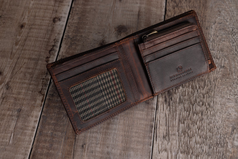 Personalised Engraved Brown Bifold Leather Wallet With Zip Coin Pocket