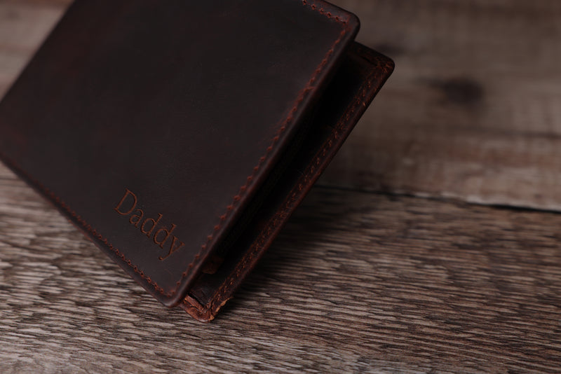 Personalised Engraved Brown Bifold Leather Wallet With Zip Coin Pocket