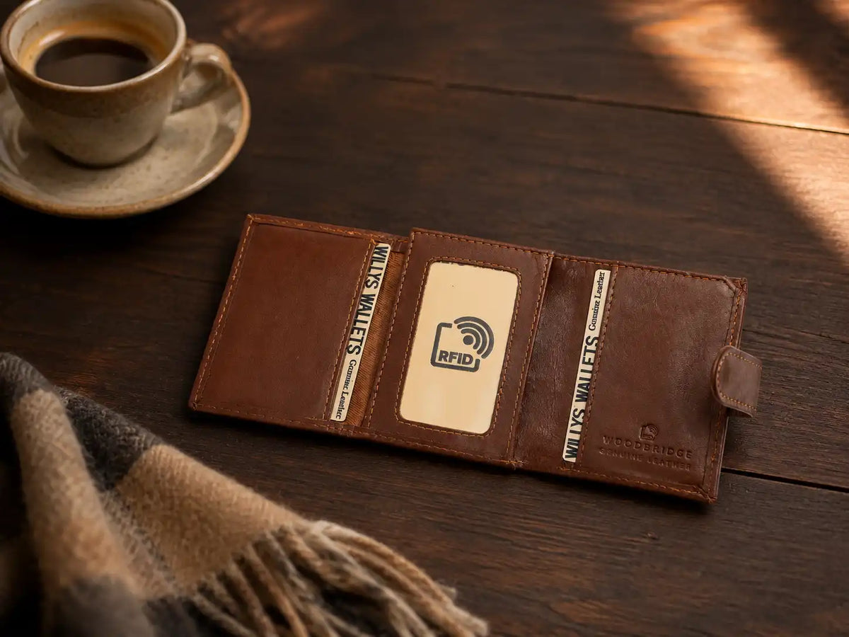 Personalised 6-Card Dark Tan Pop-Up Wallet – RFID Secure, Compact & Stylish