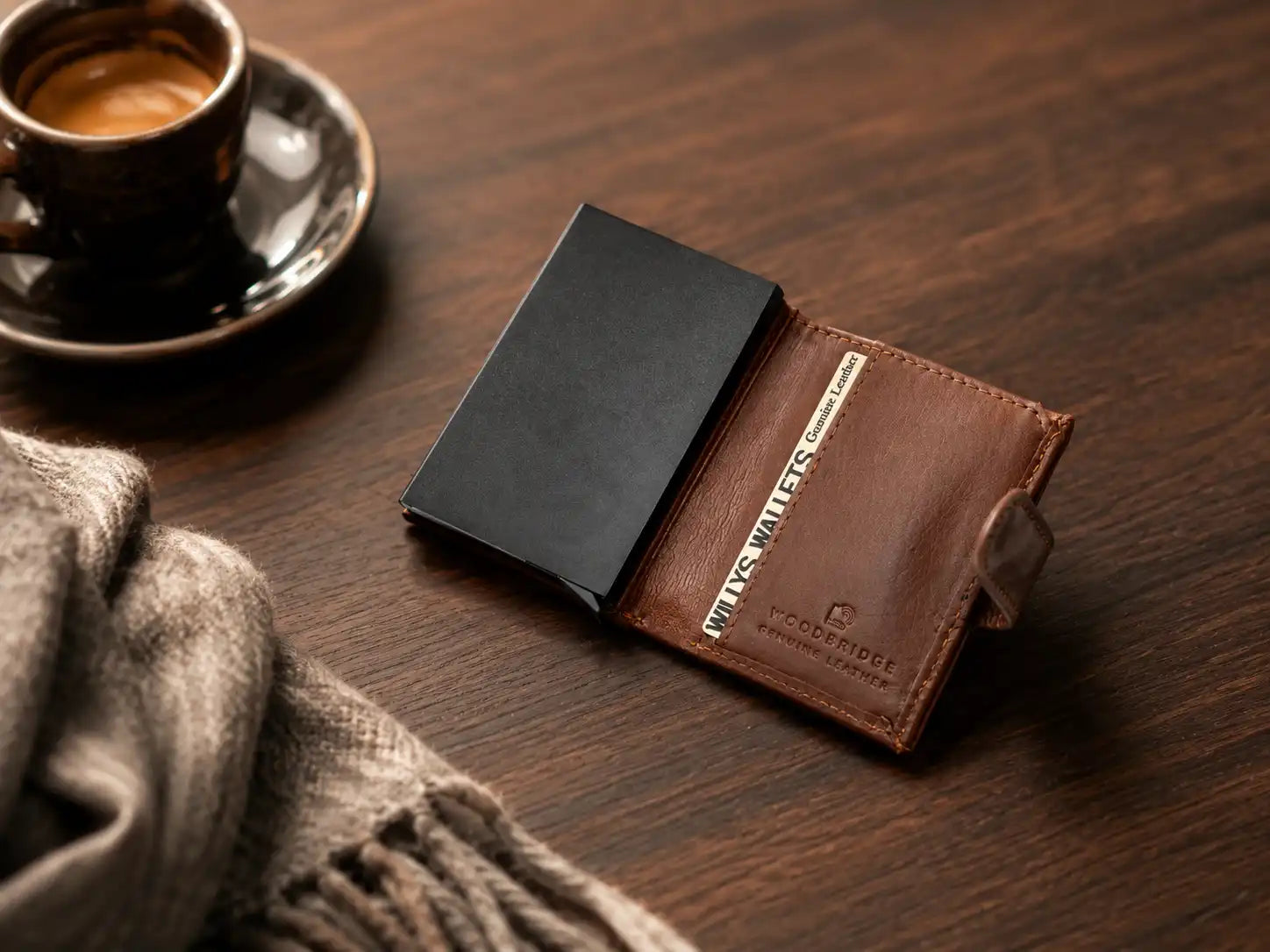 Personalised 6-Card Dark Tan Pop-Up Wallet – RFID Secure, Compact & Stylish