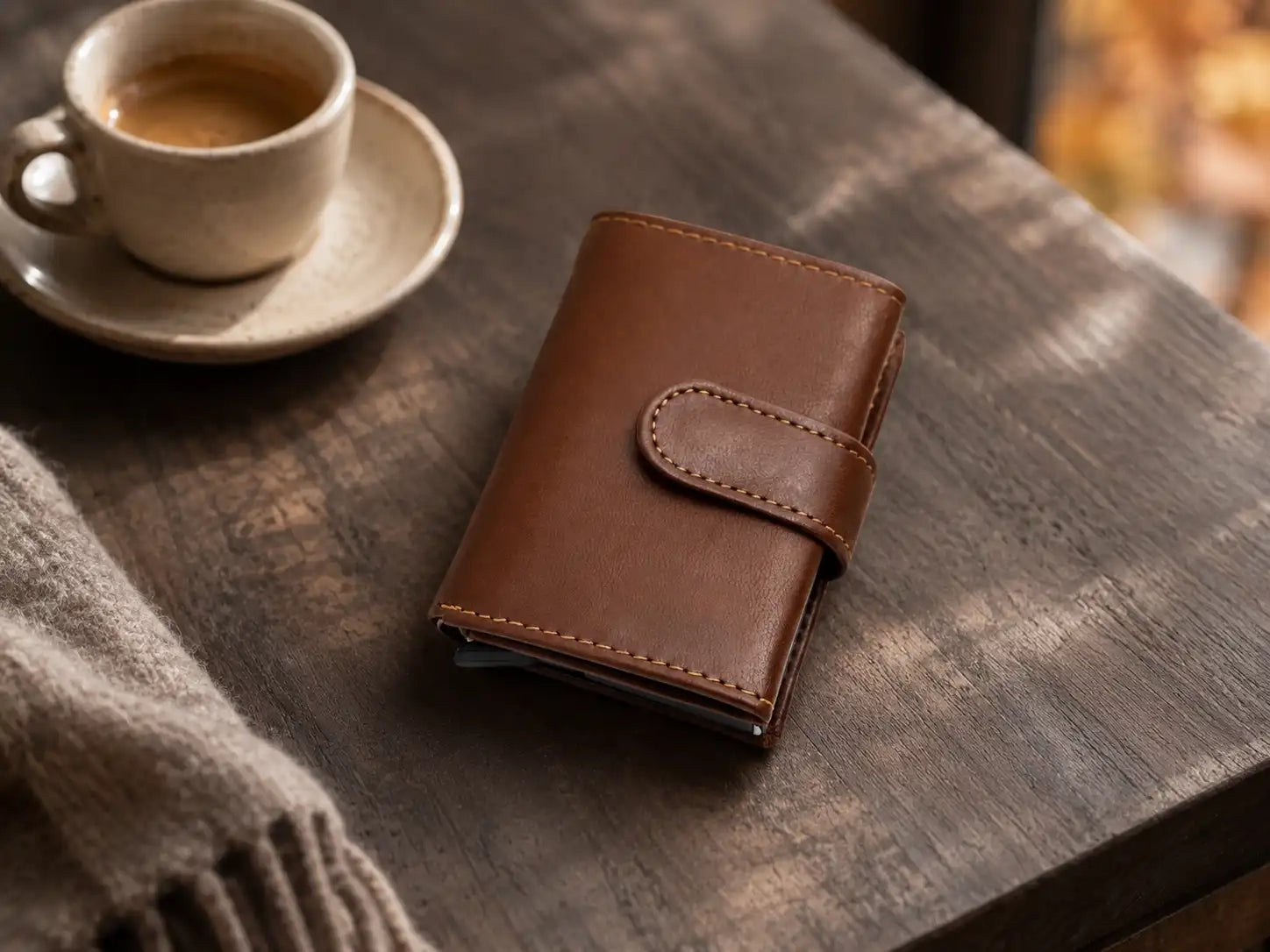Personalised 6-Card Dark Tan Pop-Up Wallet – RFID Secure, Compact & Stylish