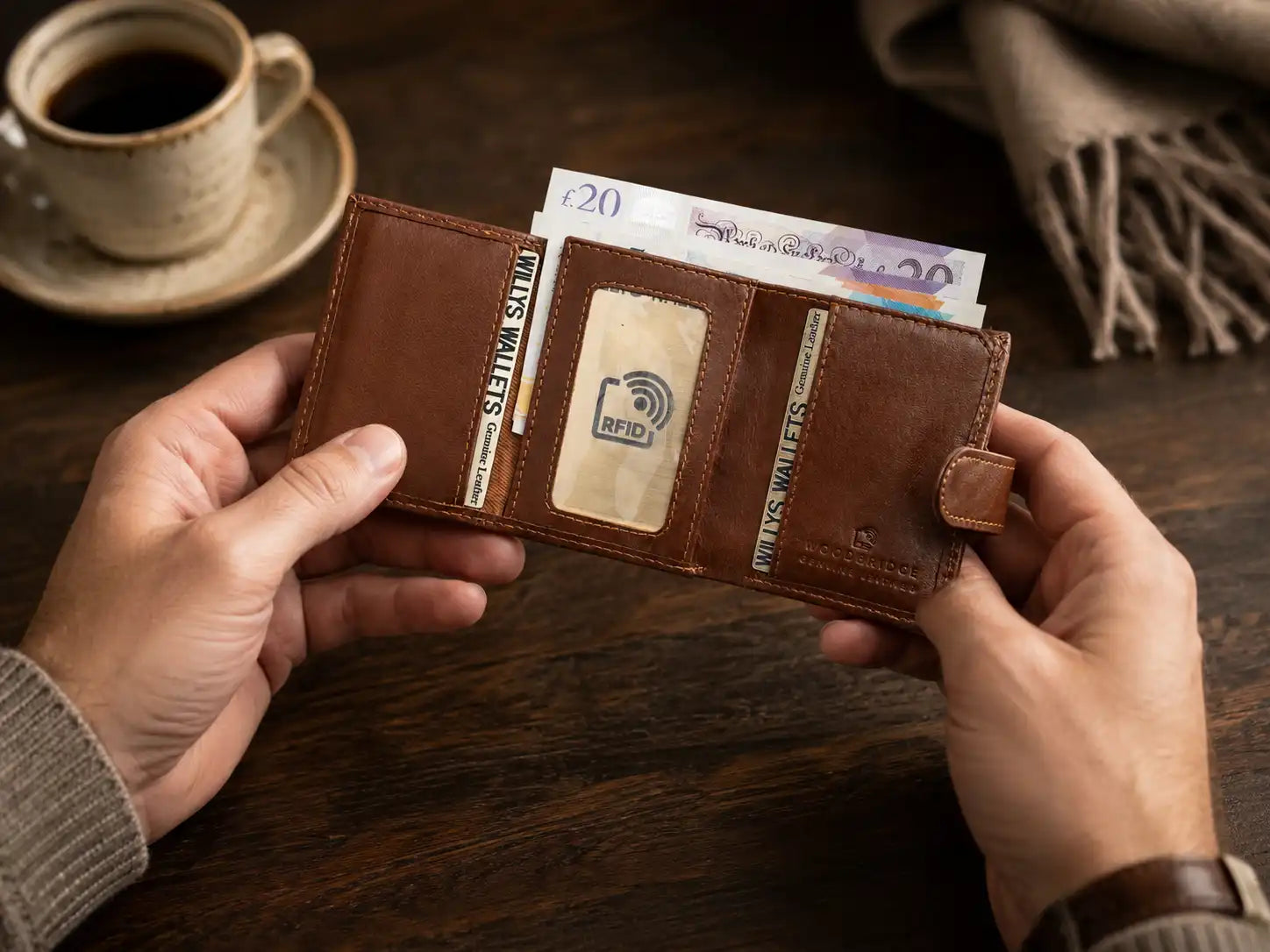 Personalised 6-Card Dark Tan Pop-Up Wallet – RFID Secure, Compact & Stylish