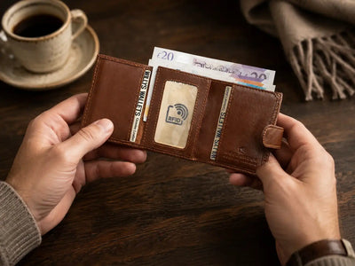 Personalised 6-Card Dark Tan Pop-Up Wallet – RFID Secure, Compact & Stylish