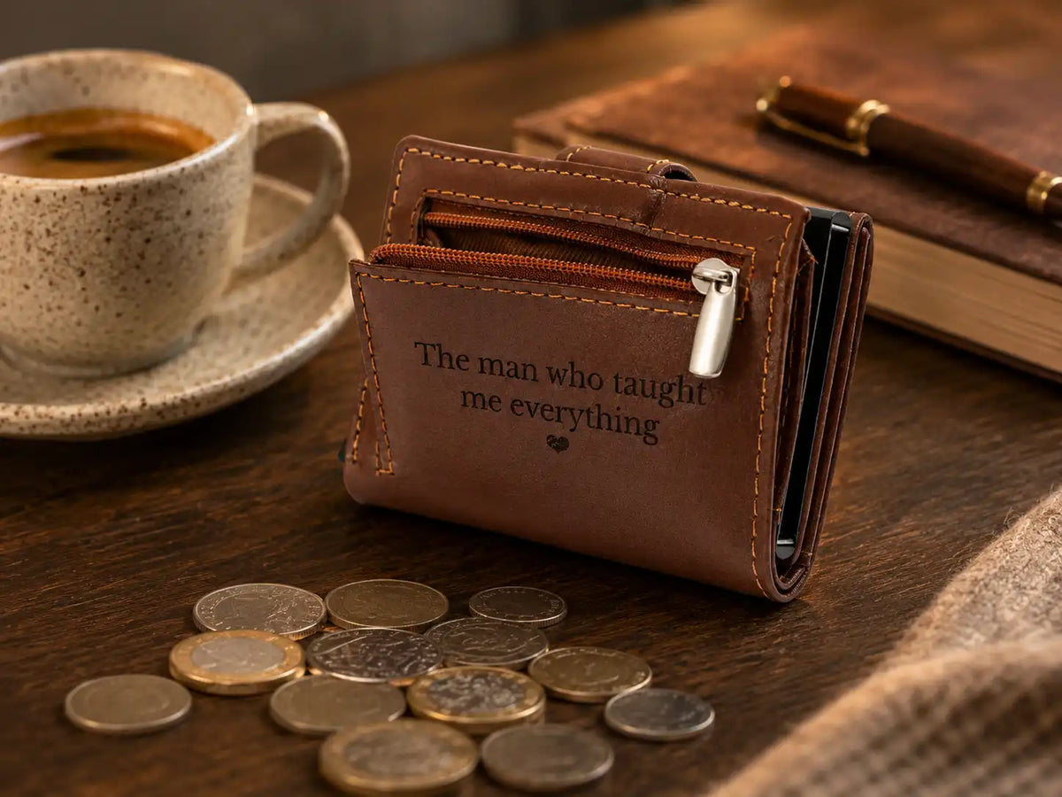 Personalised 6-Card Dark Tan Pop-Up Wallet – RFID Secure, Compact & Stylish